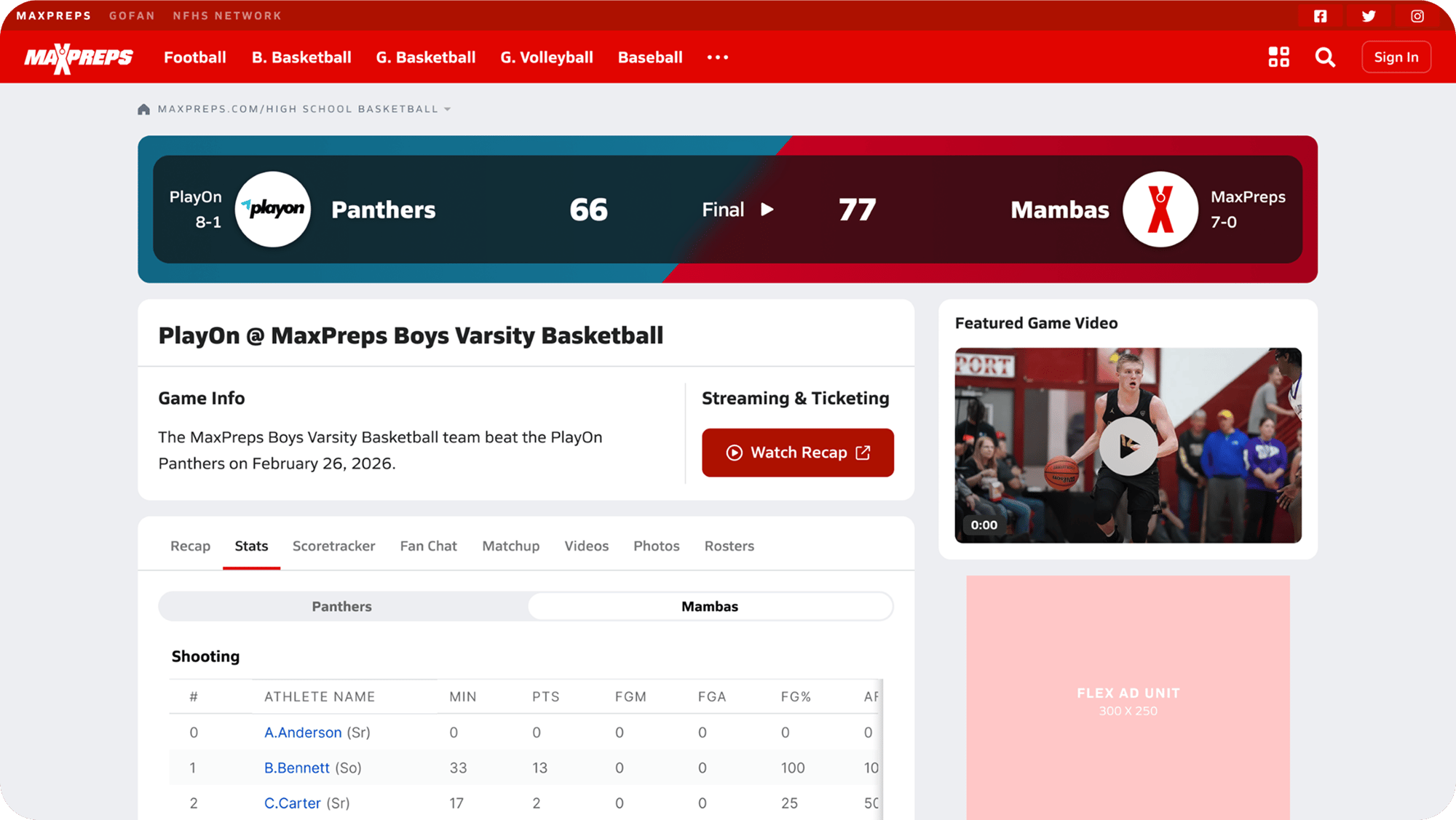 NFHS Network streaming automatically becomes game recaps, highlights, and stats with MaxPreps Advantage