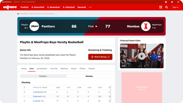 Automatic stats and highlights on MaxPreps through MaxPreps Advantage coaching analytics