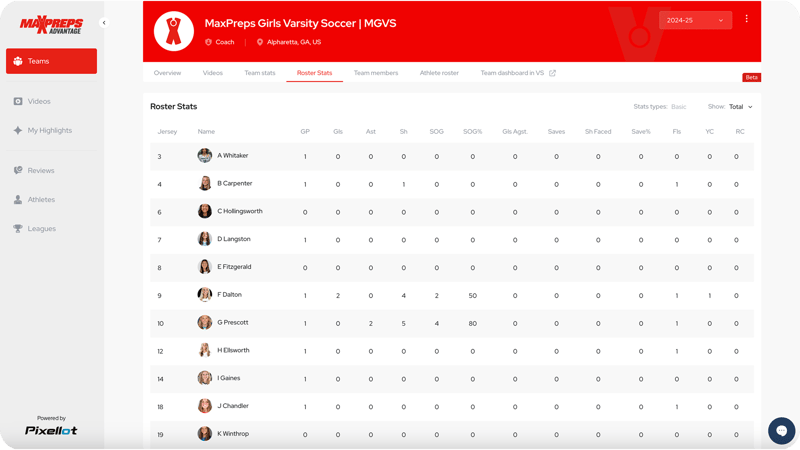 High school soccer playlists and stats with MaxPreps Advantage