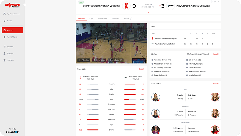 NFHS Network volleyball matches captured automatically for coaching analytics and advanced breakdowns with MaxPreps Advantage